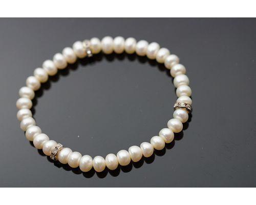 【喨喨飾品】天然珍珠/水鑽 手鍊(白色)A673