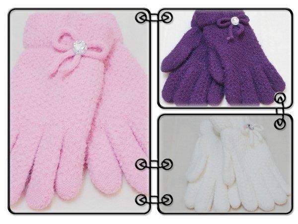 幸福nini~寒冬超保暖雙層針織水鑽蝴蝶結手套~~暖呼呼新款上市喔!!