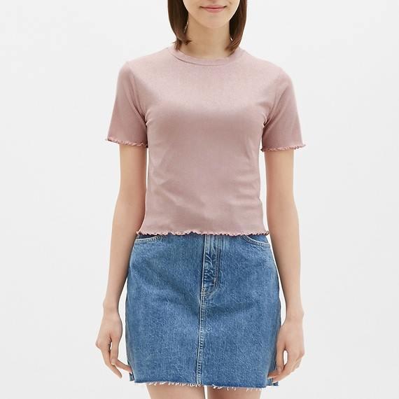 法國娃娃屋 百貨公司專櫃 日本 品牌 GU 金蔥短袖 粉 色T恤 XL