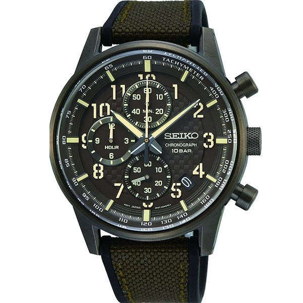 【台南 時代鐘錶 SEIKO】精工 CS系列 三眼計時手錶 SSB371P1@8T67-00M0B 灰/綠 41.5mm
