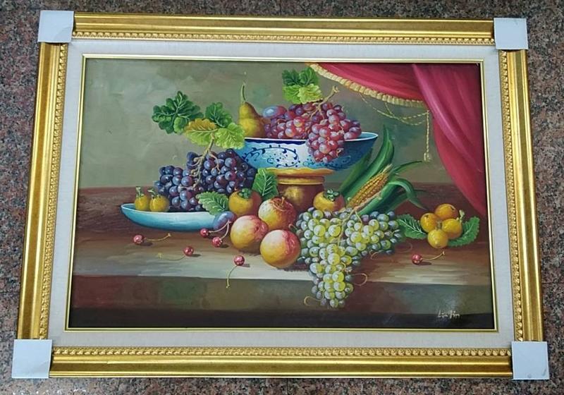 『府城畫廊-手繪油畫』大豐收－水果畫－畫風獨特－筆法細膩－80x110－(含框價)－有實體店面，請看關於我聯繫－F812