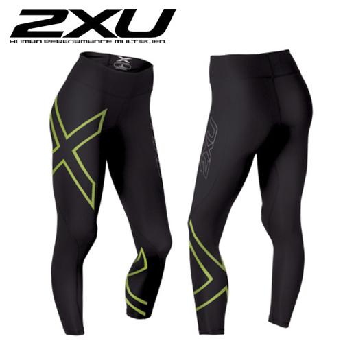 2XU 女 壓縮長褲 黑底綠線 XS mid-rise compression tights