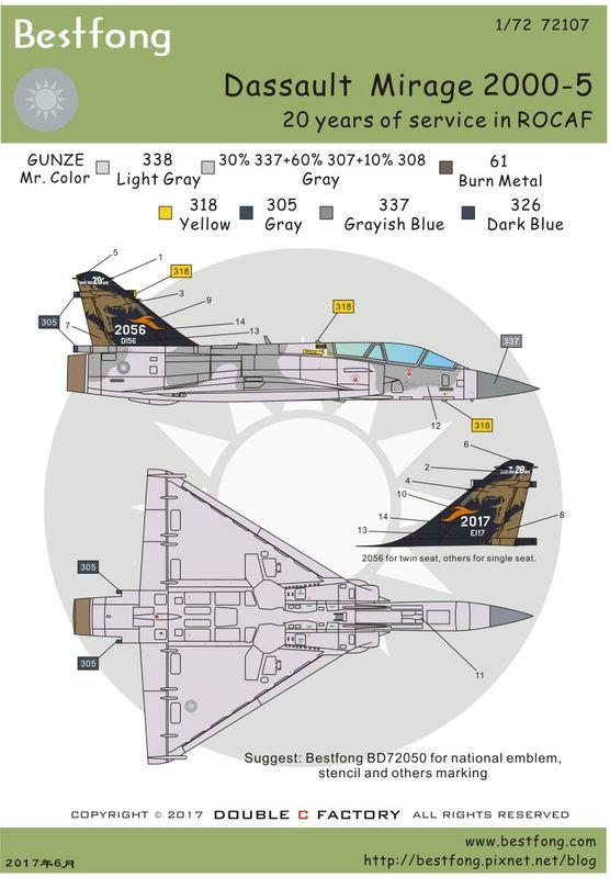 1/72Bestfong水貼紙~Mirage(幻象)2000-5戰鬥機,國軍服役20週年紀念塗裝
