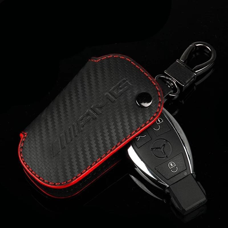 AMG賓士鑰匙皮套 Benz 碳纖維 仿麂皮 鑰匙包 鑰匙圈 鑰匙皮套 GLA GLC CLA