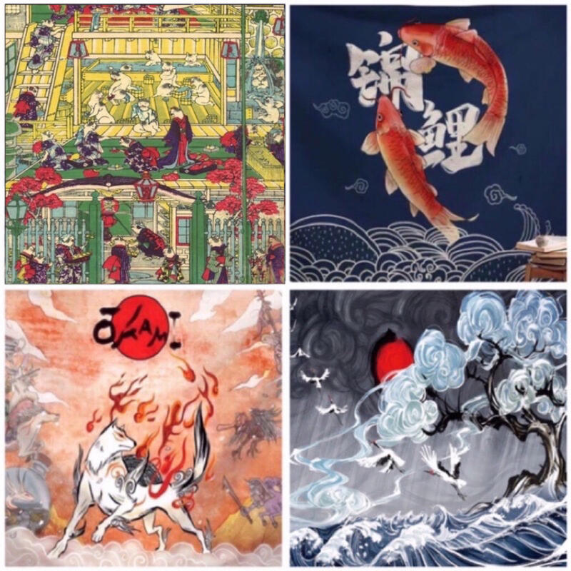 日式和風 鯉魚 虎系列掛布 背景布 浮世繪 掛毯 裝飾 家居 桌布