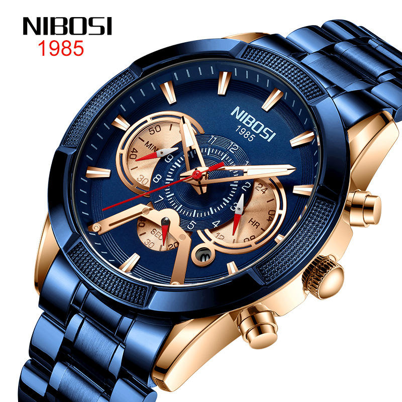 【KYH流行之星】nibosi新款男錶防水夜光多功能男士手錶休閒不銹鋼手錶05