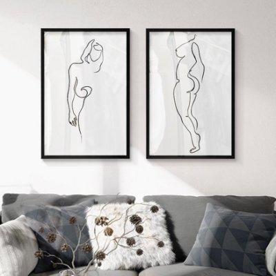 ART。DECO  起貝北歐客廳裝飾畫現代簡約個性黑白人物線條掛畫抽像極簡壁畫(多款可選)
