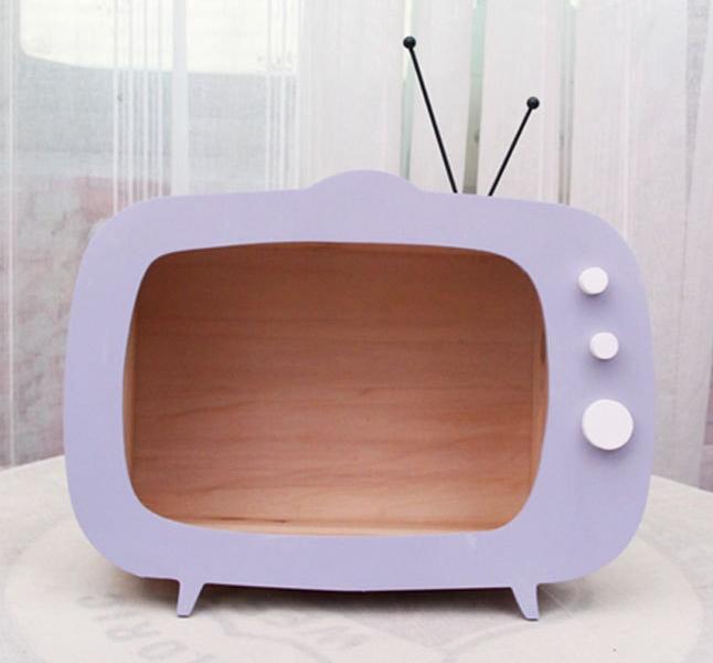 好感雜貨 北歐INS木製愈療系馬卡龍色有趣設計天線電視造型裝飾收納置物架 鄉村好玩復古電視機形狀粉色擺飾商品展示櫃