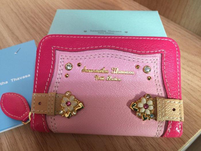 甯@全新真品 Samantha Thavasa 粉紅色 雙色拉鍊短夾 零錢包 ～附禮盒、提袋、保卡~日本購入