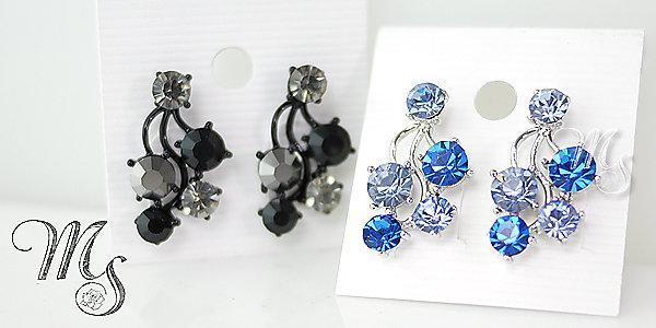 ☆韓國進口-優雅流線大顆水鑽 設計款針式耳環(7-67-2)藍*(現貨)