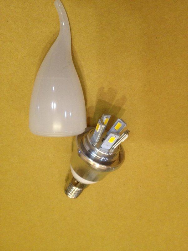 E14燈頭水晶燈專用市場唯一5芯10晶片最亮LED拉尾蠟燭燈泡5W黃光/霧面  2800k 美術燈 藝術燈