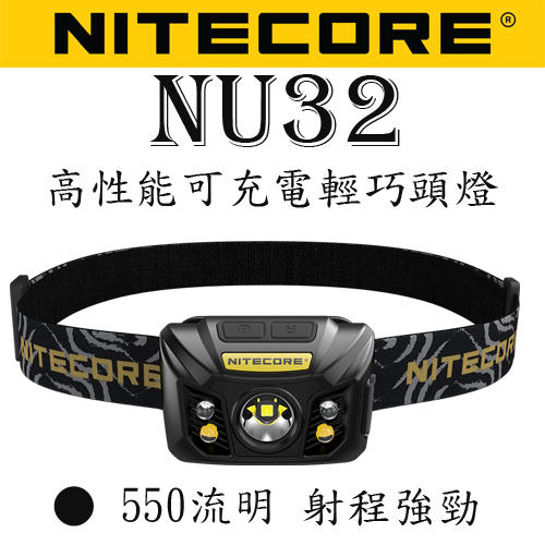 【電筒王 隨貨附發票】Nitecore NU32 550流明 CRI燈泡 高性能輕巧USB充電頭燈 夜間紅光