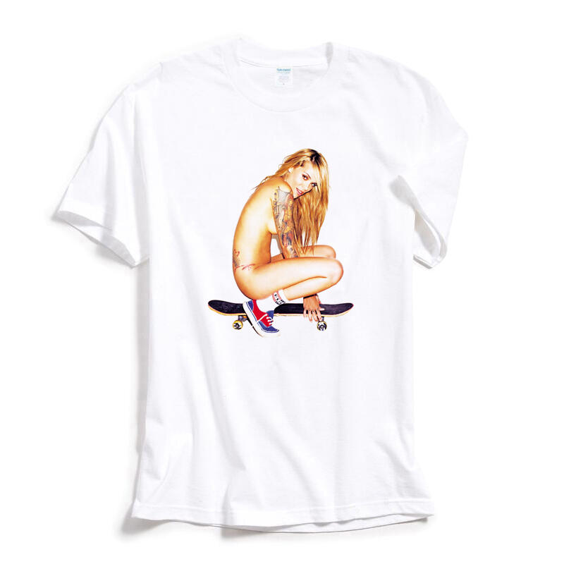 Skate Girl #4 短袖T恤 白色 歐美潮牌西海岸刺青滑板性感裸女情色相片人物印花潮T