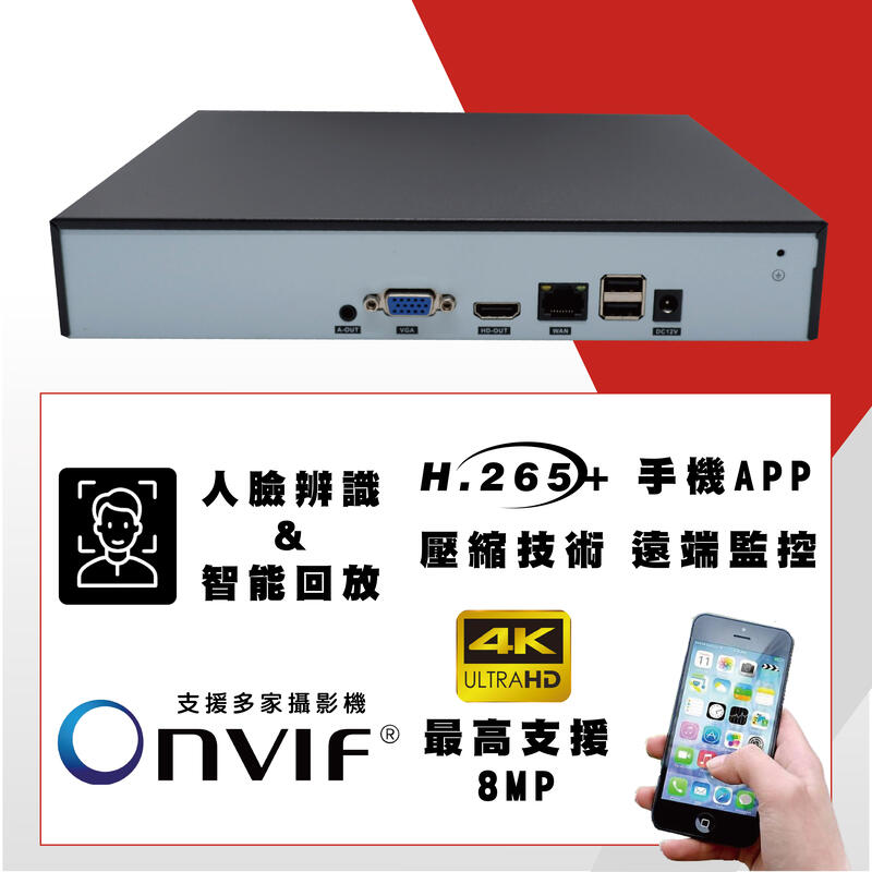 鉅龍 快速出貨 H.265+ 16路 800萬數位監控錄影主機 16CH 8MP NVR 4K