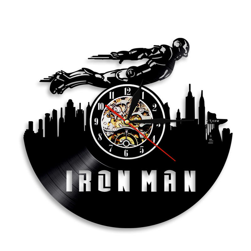 鋼鐵人黑膠唱片掛鐘 飛行Iron Man懷舊復古風Tony Stark復仇者 飾品牆面裝潢壁錶創意生日交換禮物