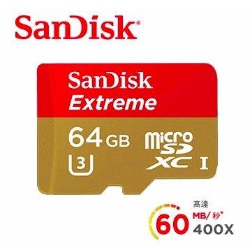 新台北nova實體門市 升速新規60MB SanDisk Extreme microSD U3 64GB 記億卡 