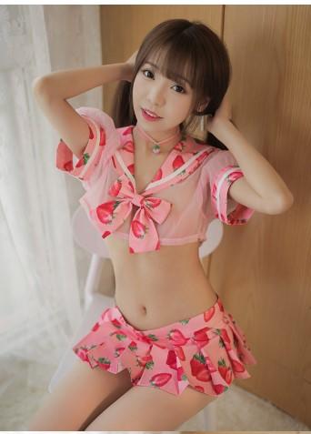 日系草莓透視薄紗水手服  可愛超短裙水手服 成人性感睡衣