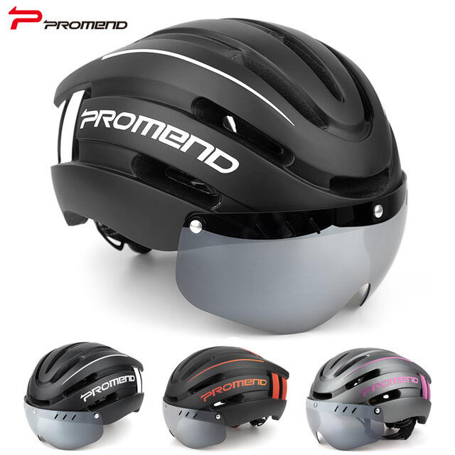 PROMEND自行車安全頭盔 帶警示燈安全帽 磁吸風鏡頭盔 USB充電山地自行車騎行裝備TK-12H15