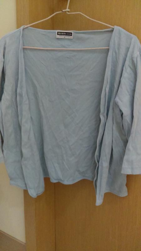 GIORDANO QUALITY APPAREL女生水藍色素面七分袖薄M號外套(已下水 ，不介意者，歡迎下標，售出不退)