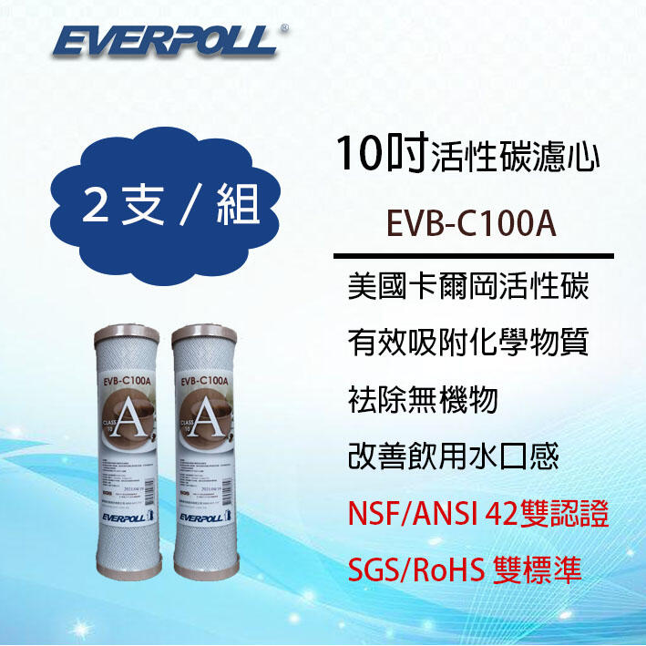 EVERPOLL10吋 壓縮活性碳濾心 (2支組合價) EVB-C100A ~ 淨水職人
