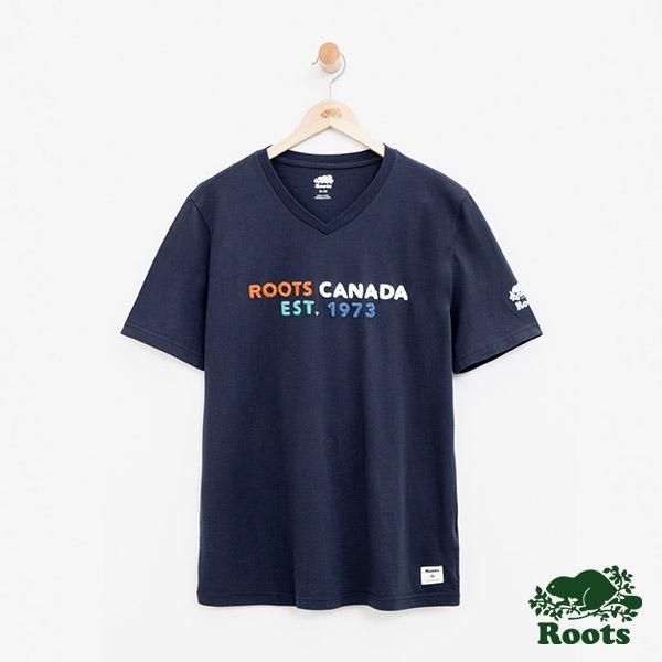 【Roots】男裝喬治亞V領短袖T恤(藍)~L