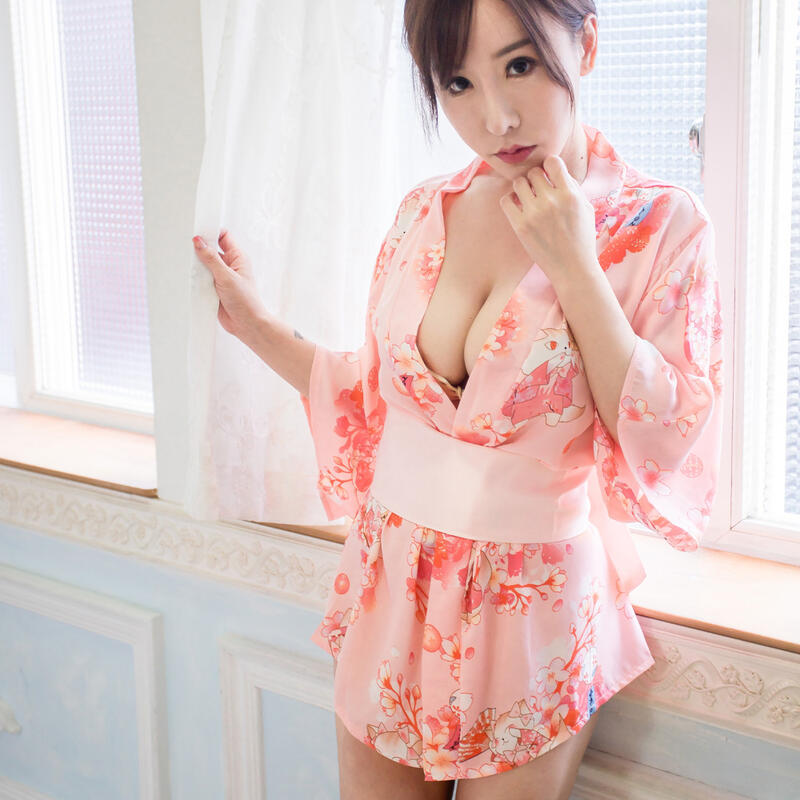 日系和服 粉色短版性感和服 角色扮演cosplay櫻花日本和服 派對表演服 ~流行E線A7249