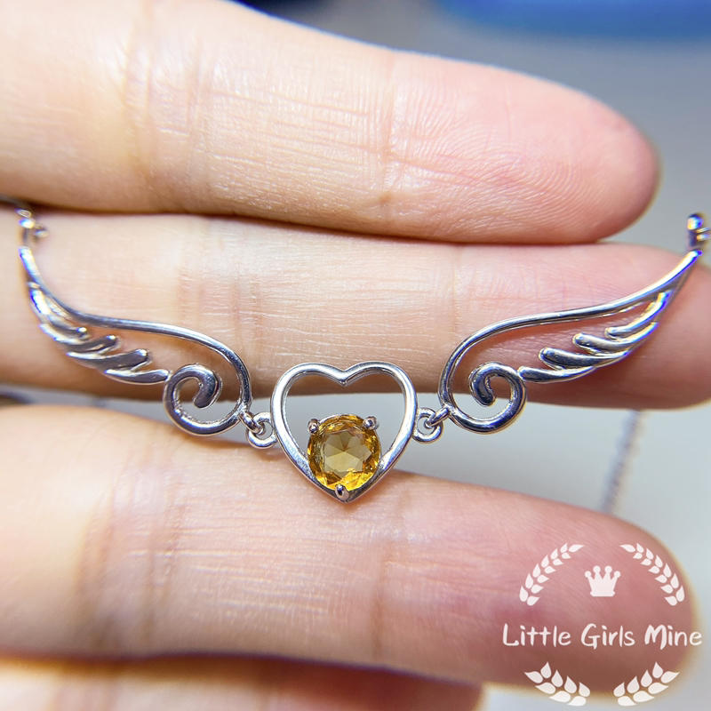 天然石-輕珠寶-天使舞翼系列-黃水晶頸鍊(純銀)