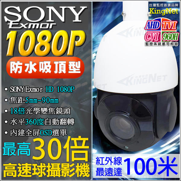 監視器 18倍光學變焦 SONY AHD 1080P 高速球攝影機  5-90mm 快速球 360度 960H 類比