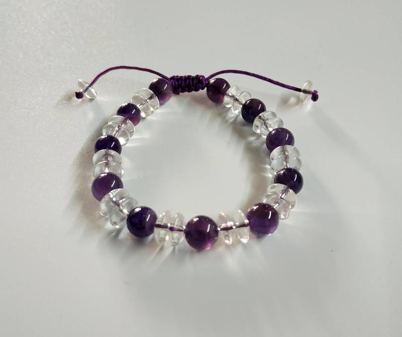 【發發開運坊】天然紫水晶白算盤珠手鍊一串 (6mm).可調式 ~ 招貴人 招人緣 《淨化》