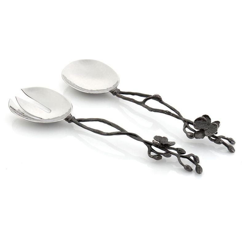 【美國 Michael Aram】Black Orchid 不鏽鋼分菜叉匙組 28cm 不銹鋼沙拉叉匙組 金屬餐具叉匙組