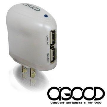 A-GOOD FB-002-11 USB 2PORT 轉 AC 電源 充電器-3100mAh - 珍珠白