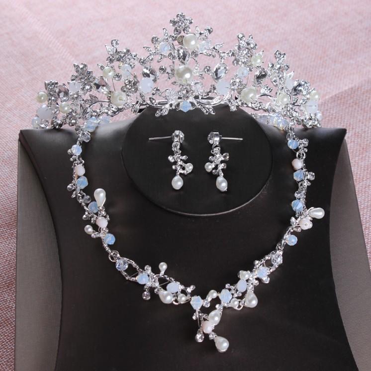美晶聚💎公主皇冠項鍊耳環三件組韓式新娘頭飾髮飾公主生日髮飾