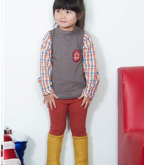 【Mini  Young】台灣製造 兒童 棉質 假2件 學院風 長袖上衣 T恤