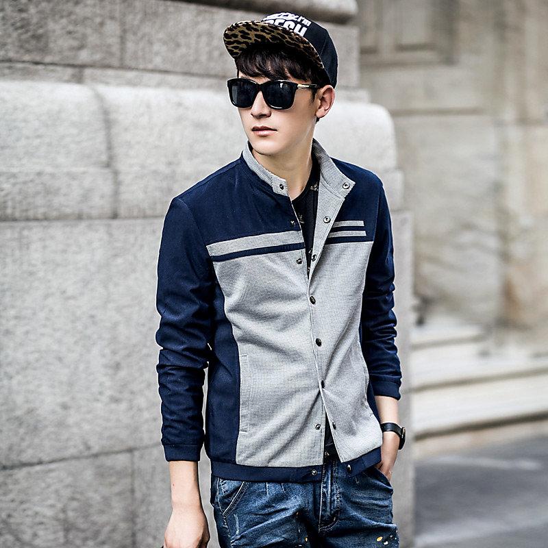 2014秋裝新品 男士韓版個性休閒時尚外套 千鳥格戶外拼接男款夾克