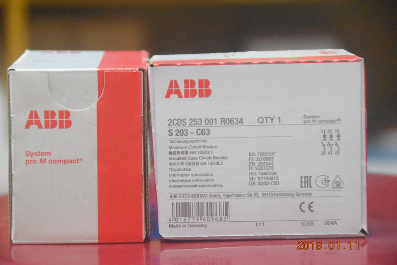 ABB 小型斷路器 S200系列(20kA) 3P C曲線50A 63A，BA-S203-C、BAS203C 20kA.