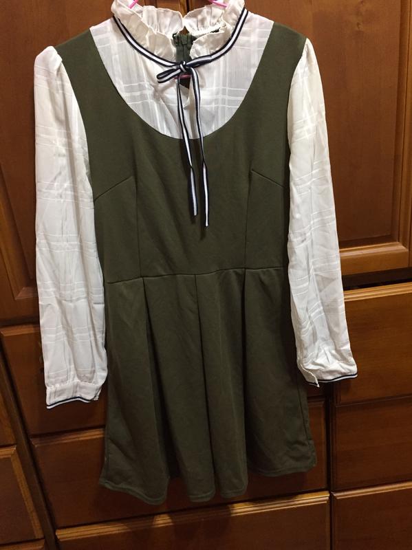 [二手] 近全新 襯衫 洋裝 蝴蝶結 荷葉邊 雪紡 直挺 綠 長裙 連身裙 長袖