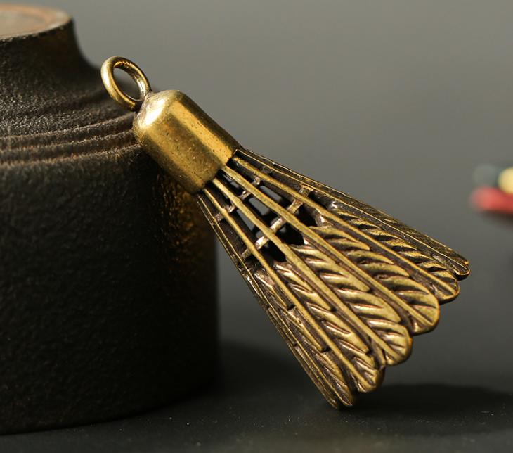 BC-103 復古做舊羽毛球 創意手工純銅 造型鑰匙扣挂件掛飾吊墜擺件飾品 挂件禮品復古風格