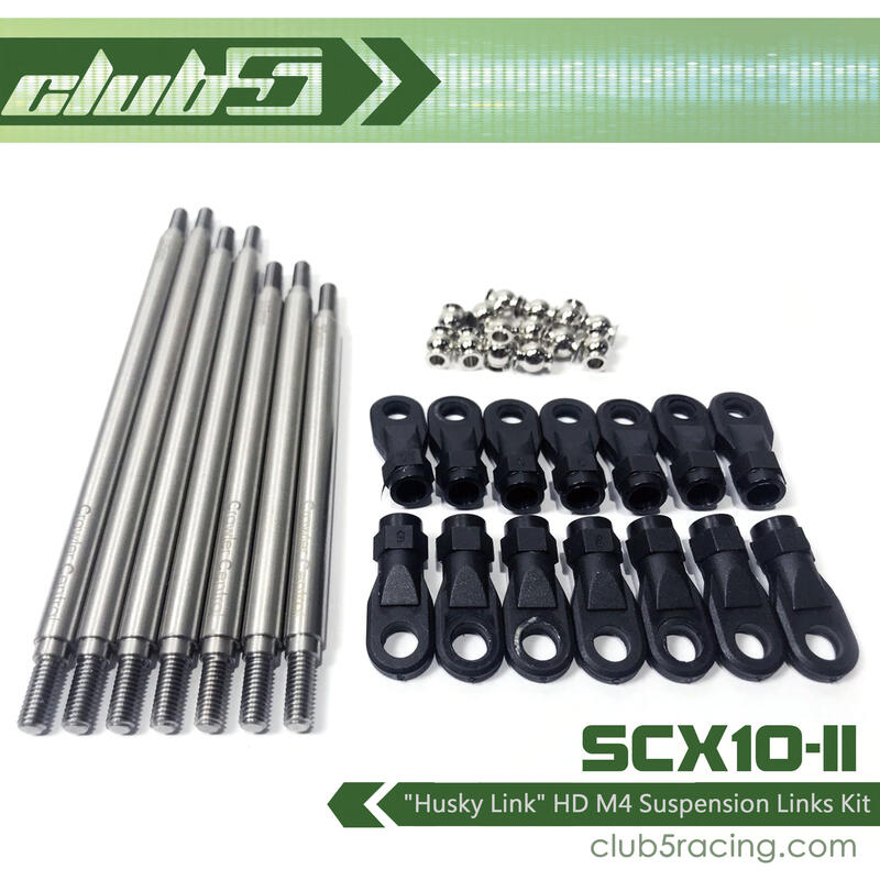 -CLUB 5-AXIAL SCX10II 288mm軸距專用 不鏽鋼懸吊連桿組 附拉桿頭/球頭 C-AXA-024