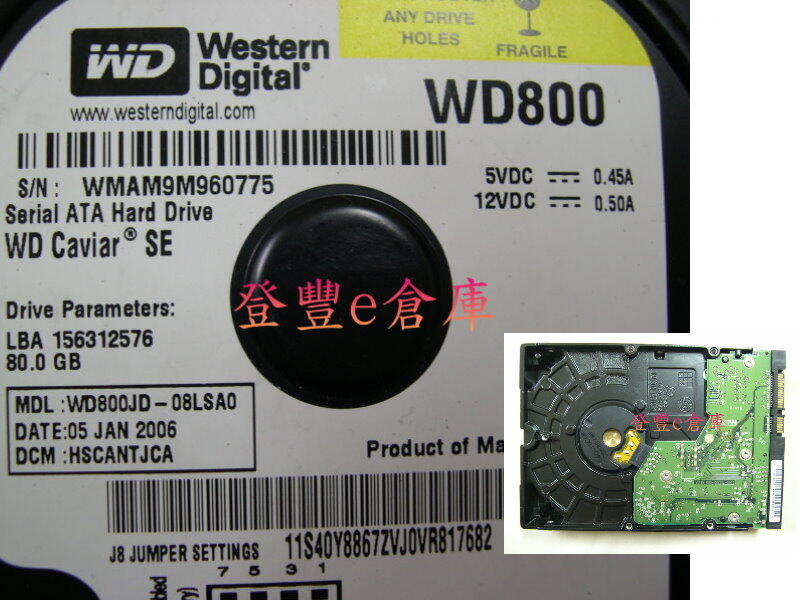 【登豐e倉庫】 F62 WD800JD-08LSA0 80G SATA 打雷沖擊 閃電 資料消失 硬碟掛點 救資料