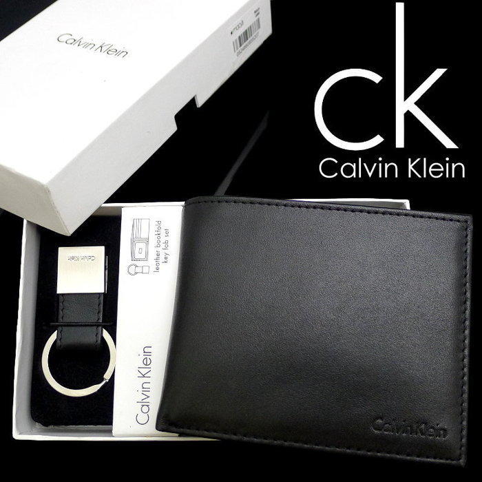 【CK專櫃正品】全新Calvin Klein側翻8卡皮夾+鑰匙圈二件式禮盒組◎可附CK提袋