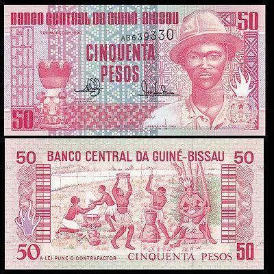 Guinea-Bissau 幾內亞比索紙幣50-PESO ， 1990 , 品相全新UN