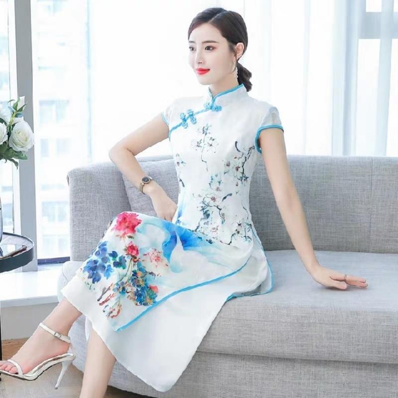 【智美精品屋】改良式旗袍 中國風印花 復古連衣裙 新款上市