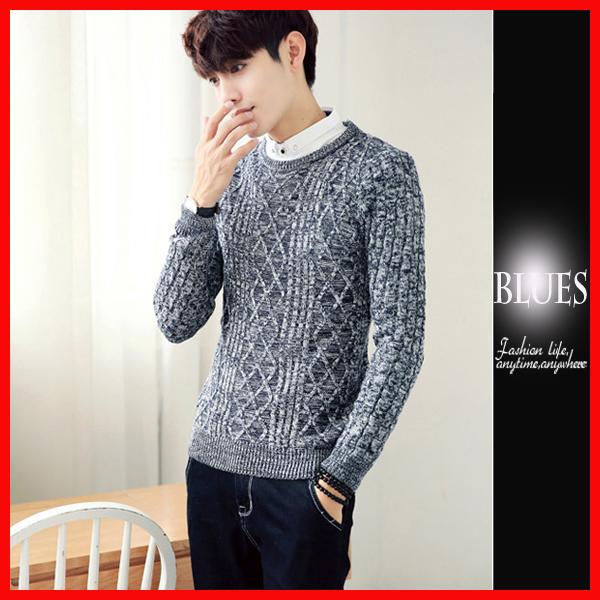 【Blues】W516-韓系時尚立體扭花編織假兩件襯衫領彈性針織毛衣 窄身 英倫 休閒 修身 棉 保暖