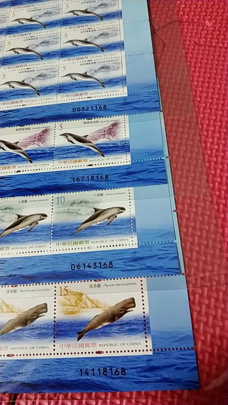 特494 鯨豚郵票(95年版)版張後3碼同號168一路發 **古物郵票青花瓷小全張三連張