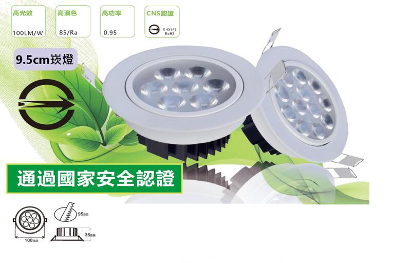 CNS認證 LED崁燈 7珠 投射燈組 德國歐司朗燈珠 9.5 cm崁孔 厚度3.5cm可調角度 (附快速接頭)