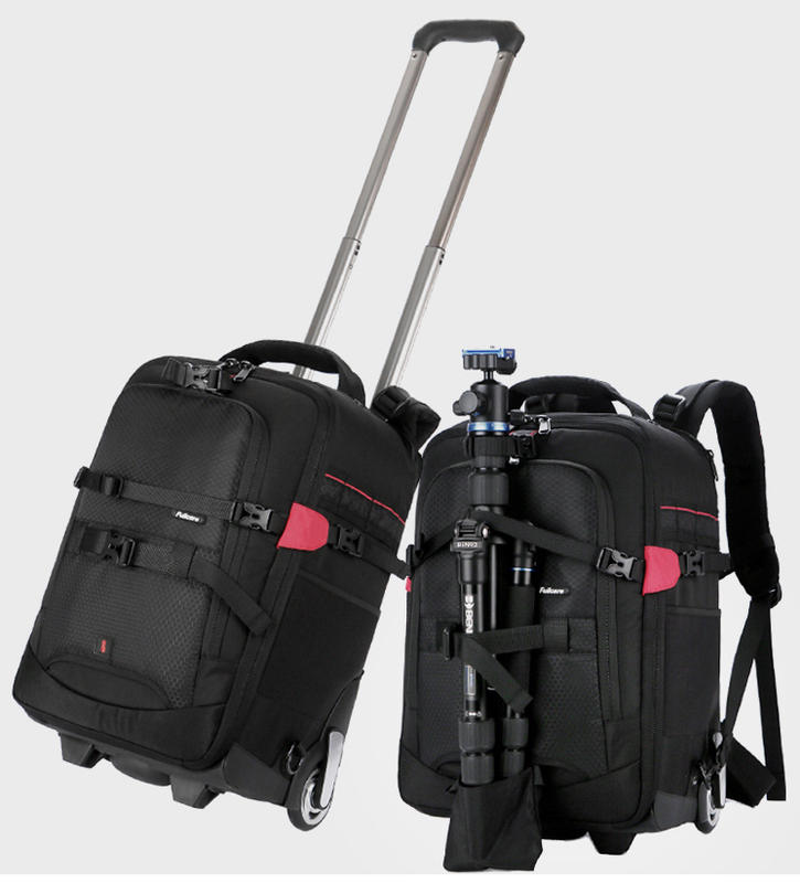 呈現攝影-SAMARK 拉捍雙肩後背包 大號 拉捍攝影包 黑紅色 大滑輪 相機包 旅行箱