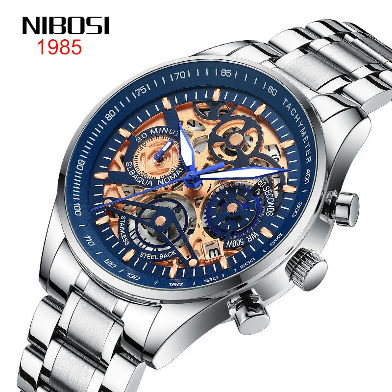 【KYH流行之星】網紅nibosi新款腕錶 休閒鏤空機械設計男士手錶 多功能石英學生表09