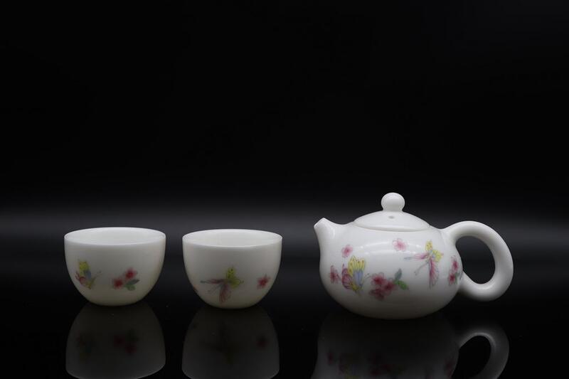 頂級 粉彩 羊脂 西施 櫻花 泡茶壺 純手工 手繪 茶具 茶壺 泡茶組 瓷器 瓷壺【二杯組】