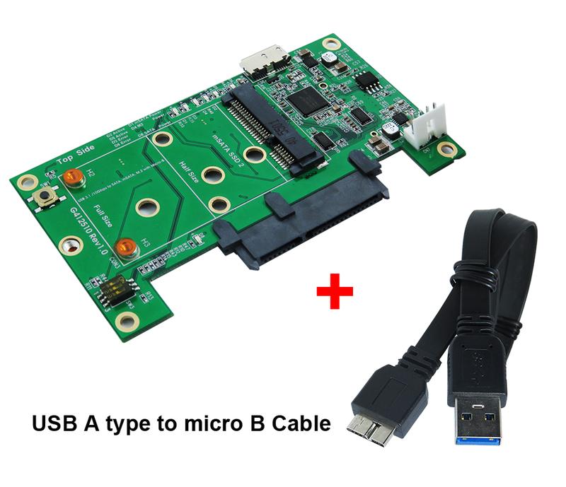 USB 3.1,10Gbps micro B to mSATA & M.2 SATA SSD 轉接卡+USB Cable