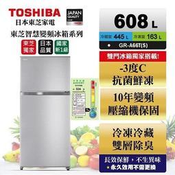 晴美電器 TOSHIBA東芝608公升變頻雙門冰箱GR-A66T(S)